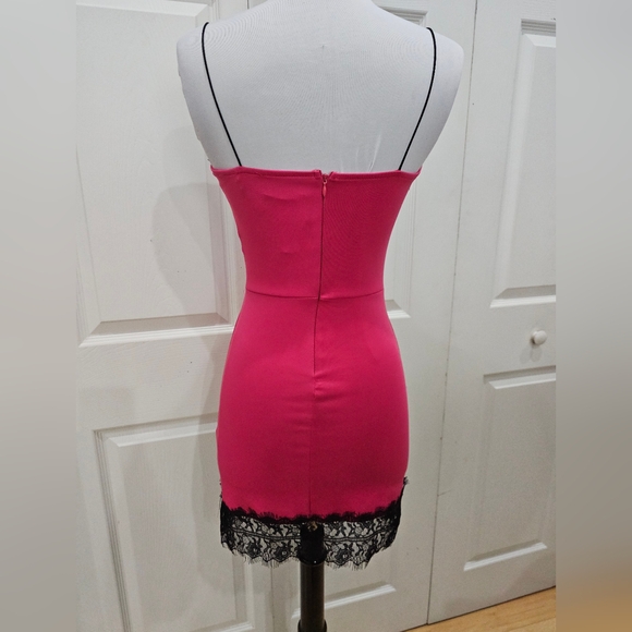 Love Culture Sexy Party Club Hot Pink & Black Lace Bodycon Mini Slip Dress XS S - Picture 5 of 10